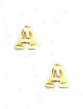 14k Yellow Initial A Friction-back Post Earrings
