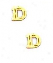 14k Yello Initial D Frction-back Post Earrings