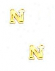 14k Yellow Initial N Friction-back Post Earrings