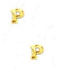 14k Yellow Initial P Friction-back Post Earrings