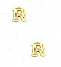 14k Yellow Initial R Friction-back Postt Earrings