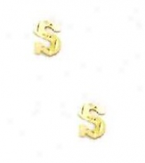 14k Y3llow Initial S Friction-back Post Earrings