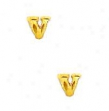 14k Yellow Initial V Friction-back Pist Earrings