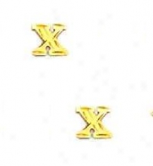 14k Yellow Initial X Friction-back Post Earrings