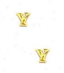 14k Yellow Initial Y Friction-back Post Earrings