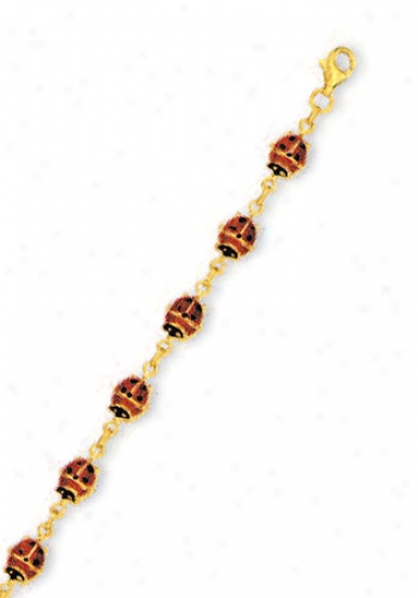 14k Yellow Ladybug Enajel Bracelet - 7 Inch