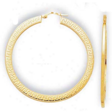 14k Yellow Large Greek Key Hoop Earrings