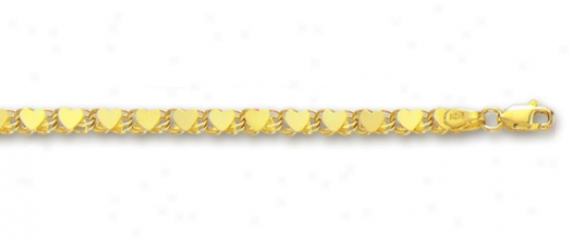 14k Yellow Large Heart Link Anklet - 10 Inch