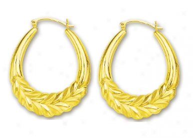 14k Yellow Large Leaf Hoop Earrings