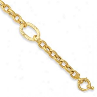 14k Yellow Link With Spring Clasp Bracelet - 7.25 Inch