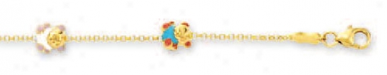 14k Yellow Little Bears Childrens Enamel Bracelet - 5.5 Inch