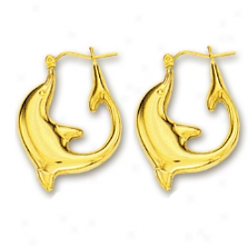 14k Yellow Medium Dolphin Hoop Earrings