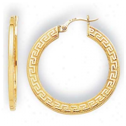 14k Yellow Medium Greek Key Hoop Earrings