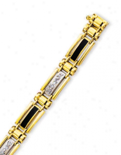 14k Yellow Mens Black Onyx Diamond Bracelet - 8.5 Inch