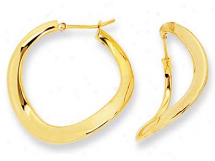 14k Yellow Modern Twist Design Hoop Earrings