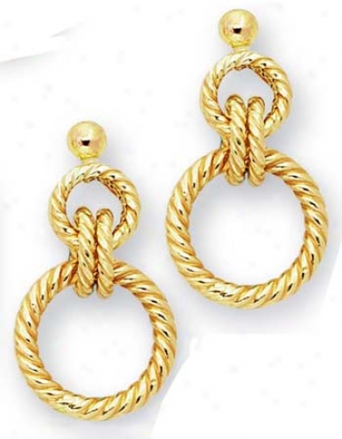 14k Yellow Multi-circles Drop Design Earrings