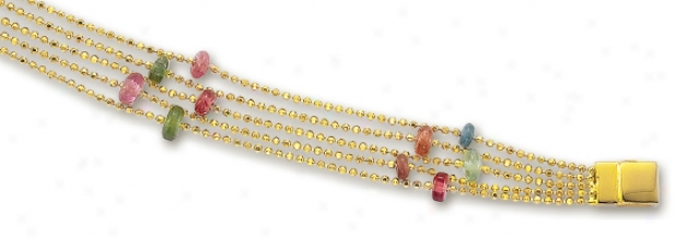 14k Yellow Multi Strand Tourmaline Brracelet - 7.25 Inch