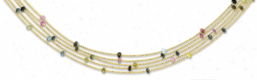 14k Yellow Multi Strand Tourmaline Necklace - 17 Inch