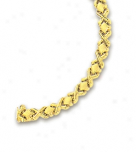 14k Yellow Narrow Hugs And Kissez Bracelet - 7 Inch