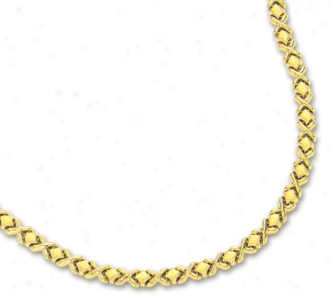 14k Yellow Cramp Hugs And Kisses Necklace - 17 Inch