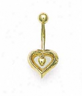 14k Yellow Open Heart Belly Ring