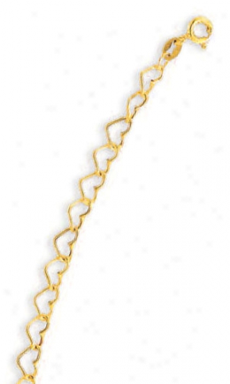 14k Yellow Open Heart Shaped Link Brzcelet - 7.25 Inch