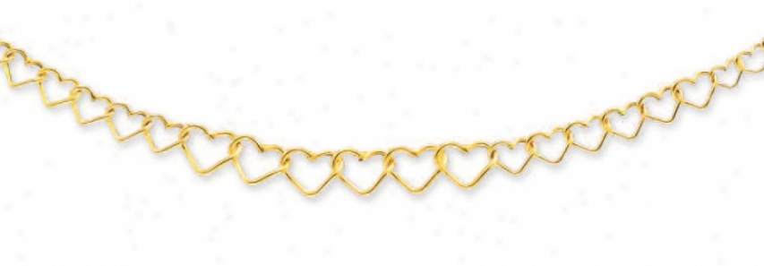 14k Yellkw Open Heart Shaped Link Necklace - 17 Inch
