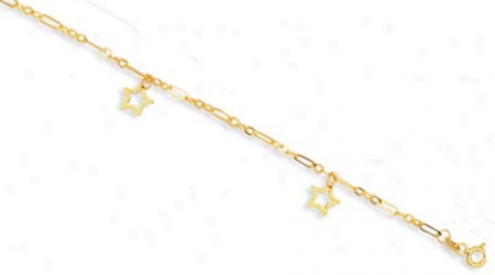 144k Yellow Open Stars Design Anklet - 10 Inch