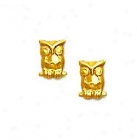 14k Yellow Owl Friction-back Post Earrings