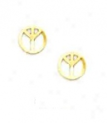 14k Yellow Peace Sign Friction-back Post Earrings