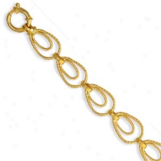 14k Yellow Pear Link With Spring Claep Bracelet - 7.5 Inch