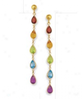 14k Yellow Pear-shaped Small quantity Gemstone Earrings