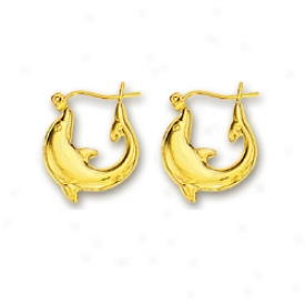 14k Yellow Petite Dolphin Hoop Earrings