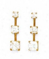 14k Yellow Piincess Cz Three-stone Post Earrings