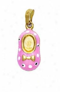 14k Yellow Pink Enamel Shoe Pendant