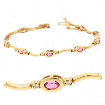 14k Yellow Pink Sapphire And Diamond Bracelet