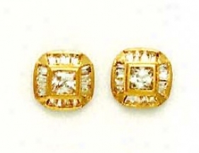 14k Yellow Princess And Baguette Cz Fancy Earrings