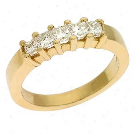 14k Yellow Princess Cut 0.75 Ct Diamond Band Ring