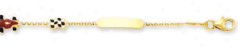 14k Yellow Racer Childrens Id Enamel Bracelet - 5.5 Inch