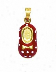 14k Yellow Red Enamel Shoe Pendant