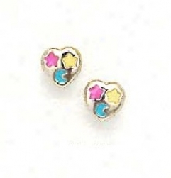 14k Yellow Red Yellow And Blue Enamel Childrens Earrings