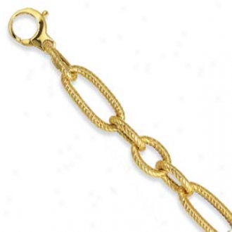 14k Yellow Ribbed Link With Lobster Tear Bracelet - 7.25 In
