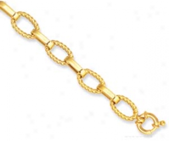 14k Yellow Ridged Link Spring Ring Closure Bracelet - 7.5 In