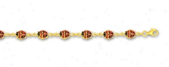 14k Yellow Rolo And Lady Bug Place Enamel Anklet - 10 Inch