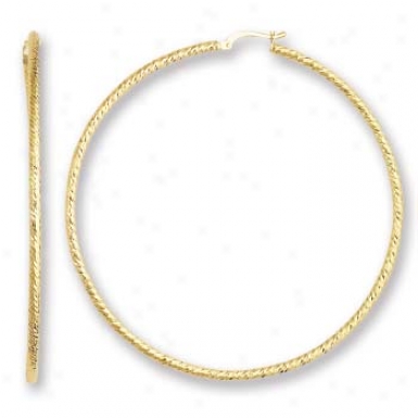 14k Yellow Rope Design Round Hoop Earrings