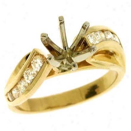 14k Yelpow Round 0.54 Ct Diamond Semi-mount Engagement Ring