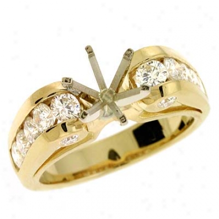 14k Yellow Round 1.28 Ct Diamond Semi-mount Plighting Ring