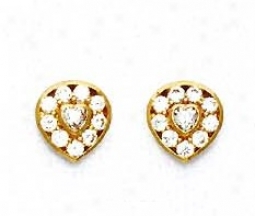 14k Yellow Round And Heart Cz Heart Shaoe Earrings