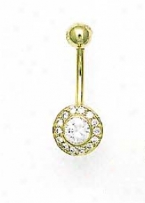 14k Yellow Round Cz Circle Belly Ring