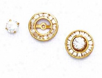 14k Yellow Round Cz Circle Friction-bad Post Earrings